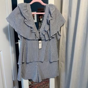 BCBG blue striped romper size S